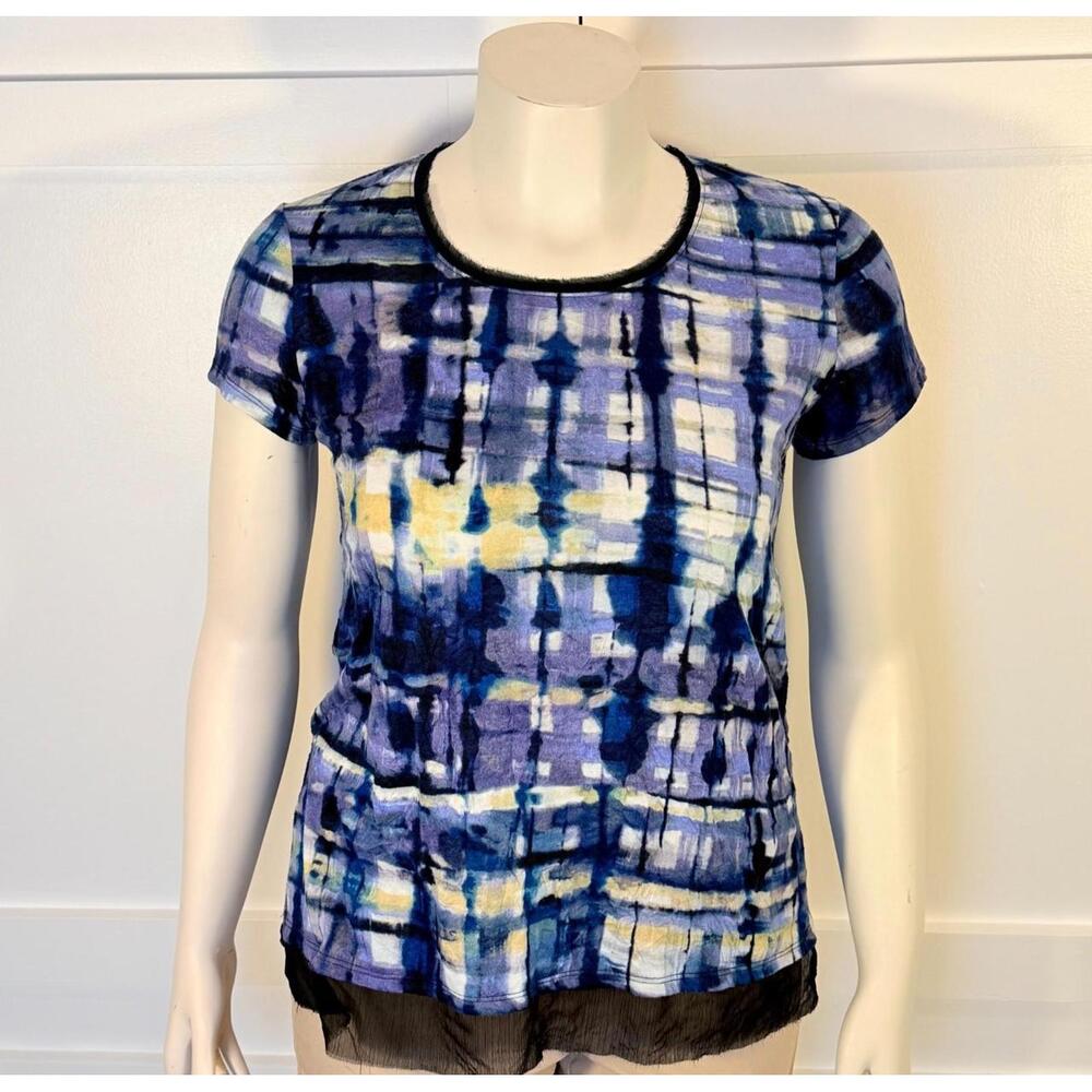 Simply Vera Vera Wang Tee Shirt Womens S Watercolor Grid Tie Dye Round Neck